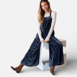 Natural Life Velvet Overalls Wide Leg Charcoal Boho Jumper Size M